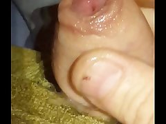 Close up jerking cock in bed for neighbours daughter watching