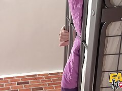 Fake Hostel Sexy little Mexican fucks a big cock while friend s.