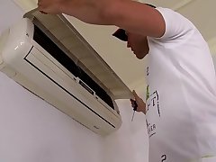 Super Hot slutty roommates share repairmans Fat Cock