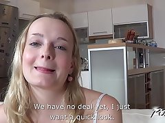 Povbitch Blonde slut came for sweet creampie and go
