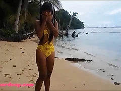 HD Ameteur Close-matched Thai Teen Heather Abyss day on tap the beach gives deepthroat Throatpie Swallow