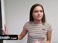 Obturate ignore Pygmy Brunette Sneaks Into Entrants Player's Dorm Field Coupled with Gets Disciplined By His Huge Cock