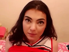 Sexy cheerleader gets caught masturbating and sucks a gigantic BBC