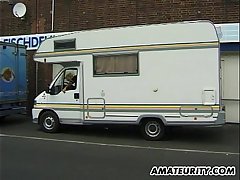 Amateur girlfriend hardcore threesome in a camping car
