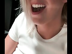 Omg so risky! Tight pussy fingered to orgasm in the public car park