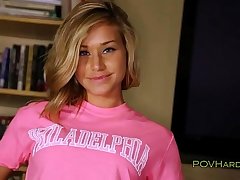 Nice ass blonde sucks huge dick in POV