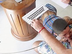 4K Hot teen does deep blowjob under table