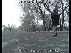 Redhead student sucks on the banks of the river for all to see